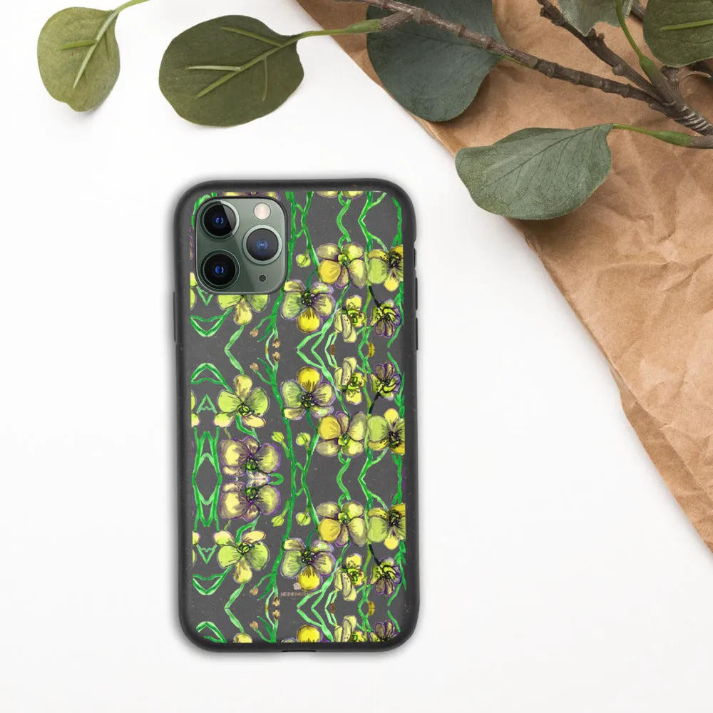 Yellow Orchids Biodegradable Phone Case, Floral Print Eco-Friendly Phone Cases-Printed in EU