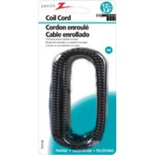 Zenith TH1012B Phone Cord, 12&#039;, Black